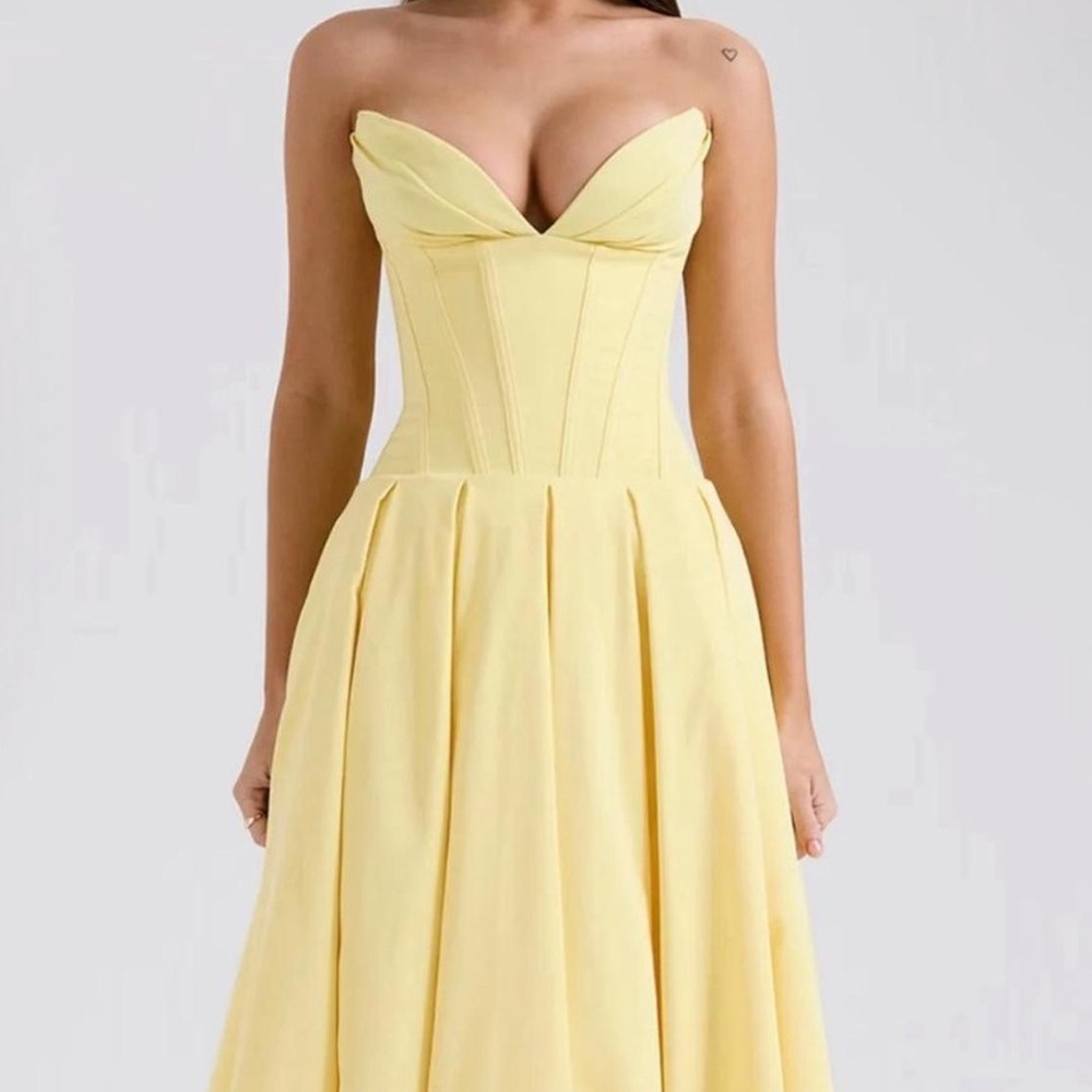 House of CB Yellow Pleated Strapless Dress
